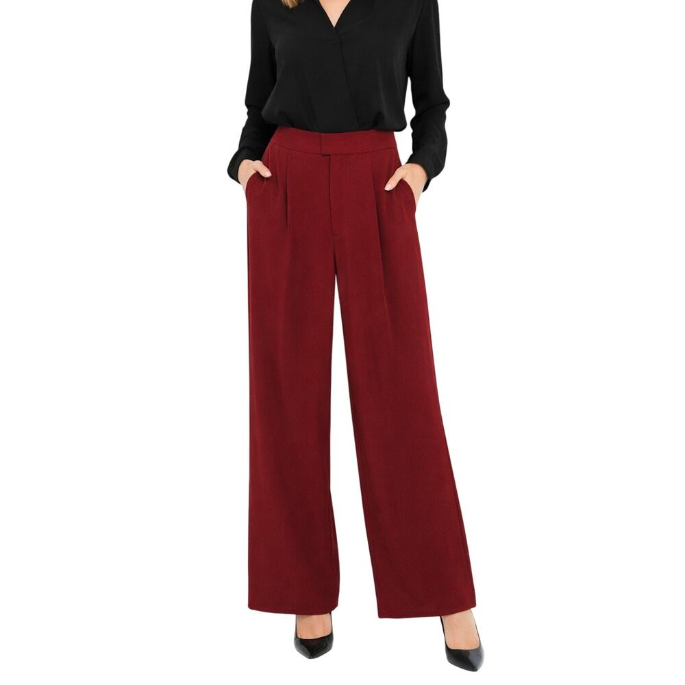 Cien Red Wide Leg Pleated Dress Pants Size Small High Rise Trousers